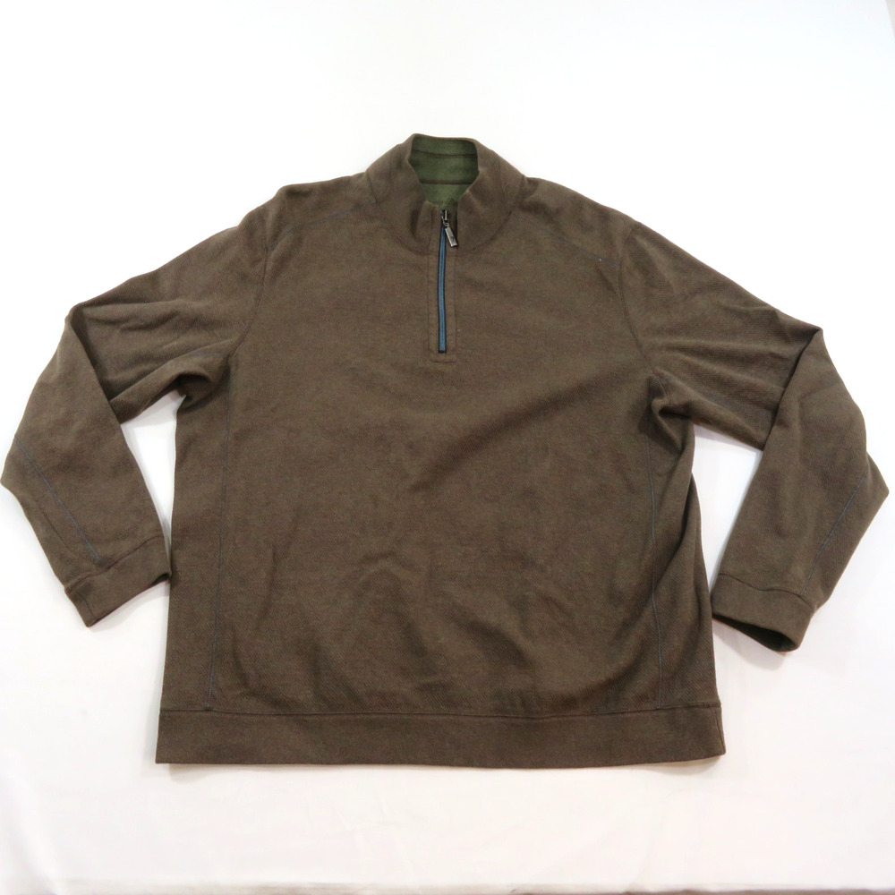 Tommy Bahama Brown Pullover Sweatshirt Sweater Sz L 1/4 zip